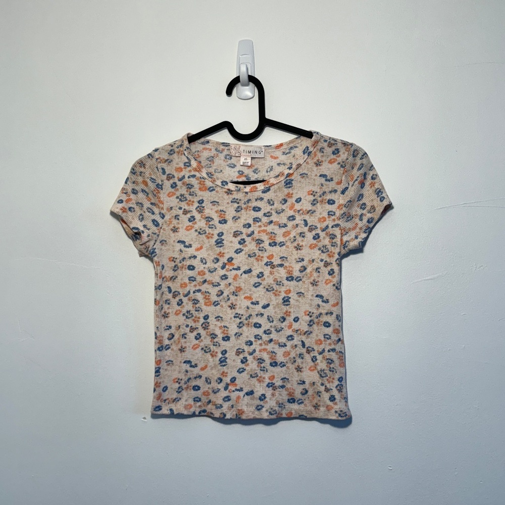 Floral Print Fitted Baby Tee - Vintage Y2K Style(TIMING)